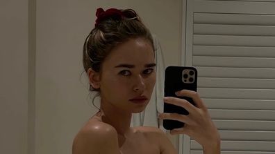 Liam Hemsworth's girlfriend Gabriella Brooks shares bathroom selfie.