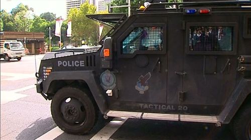 An armoured police vehicle at the scene. (Nine News)