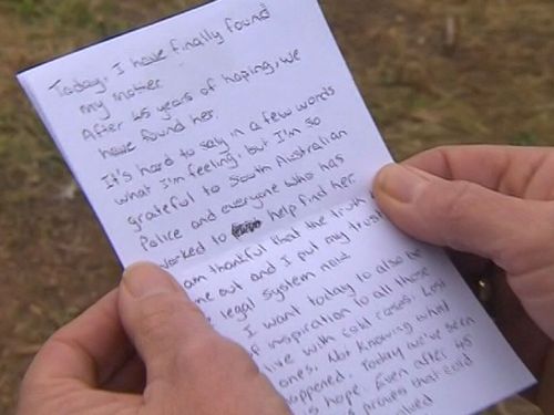 The note from Colleen Adam's daughter which was read by police.