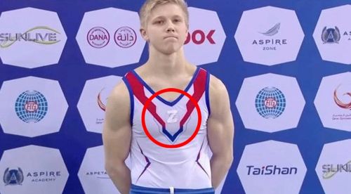 Ivan Kuliak wore a pro-war 'Z' symbol on his leotard for the medal ceremony.