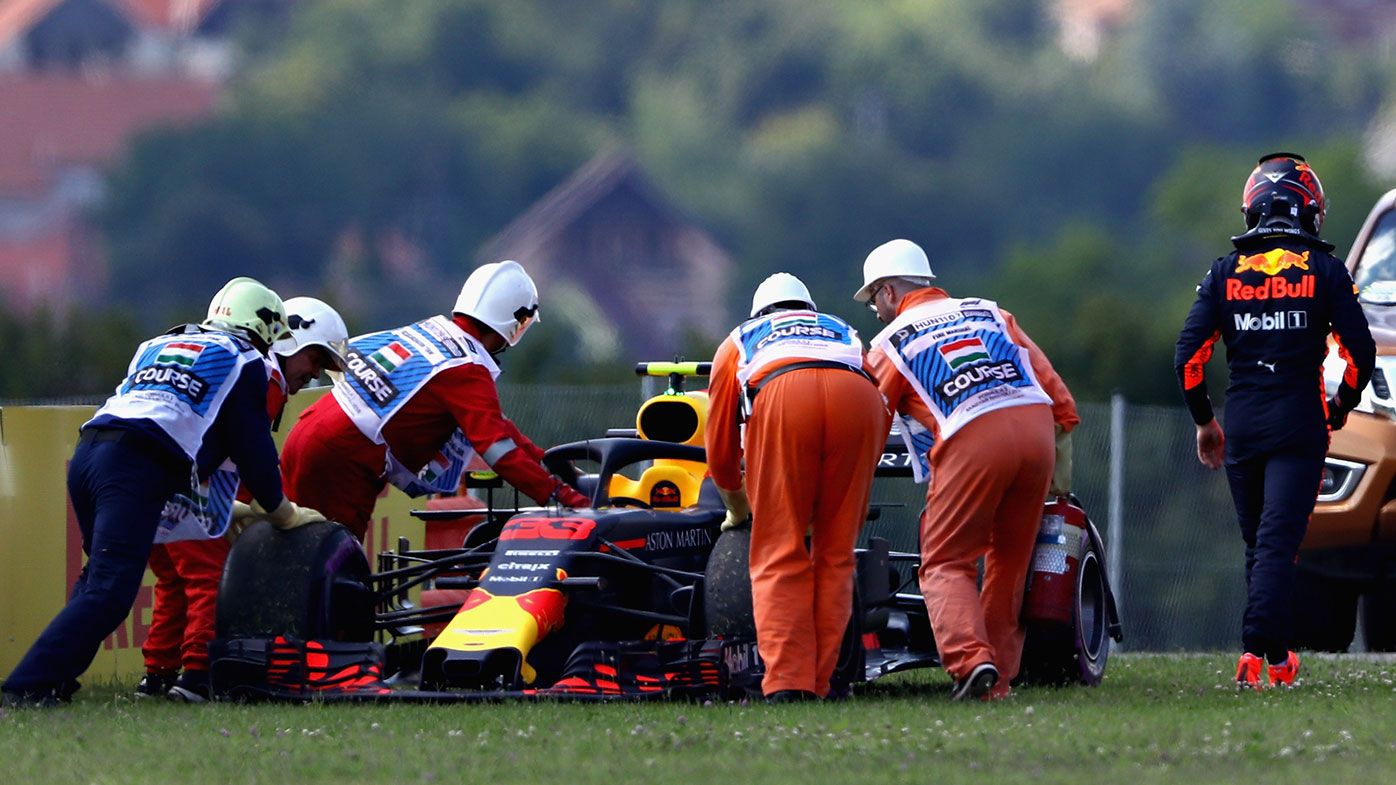 Max Verstappen retires his Red Bull from the Hungarian Grand Prix