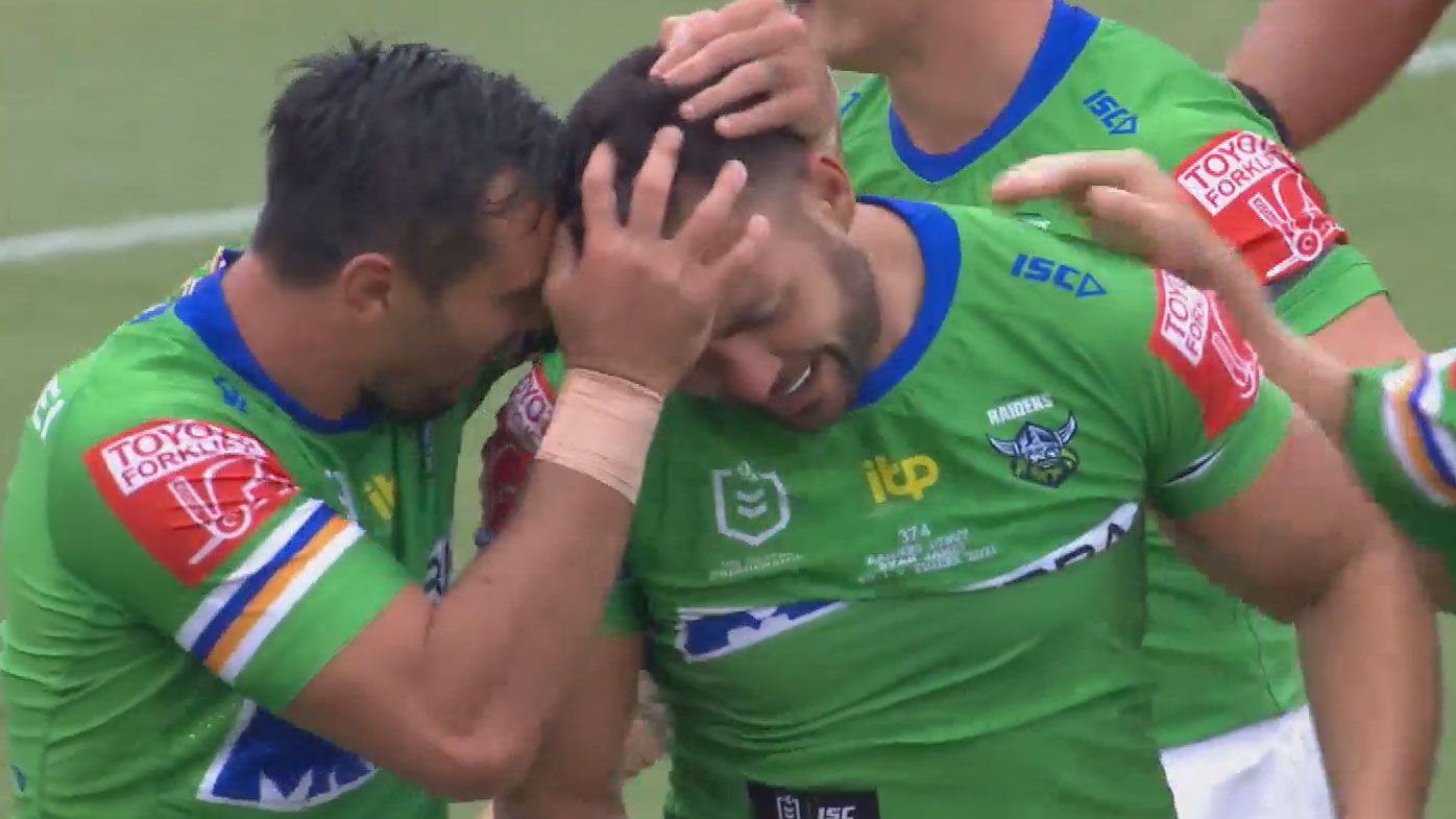 'A reward for persistence and belief': Debutant Ryan James scores emotional try for Canberra Raiders nearly 700 days in the making