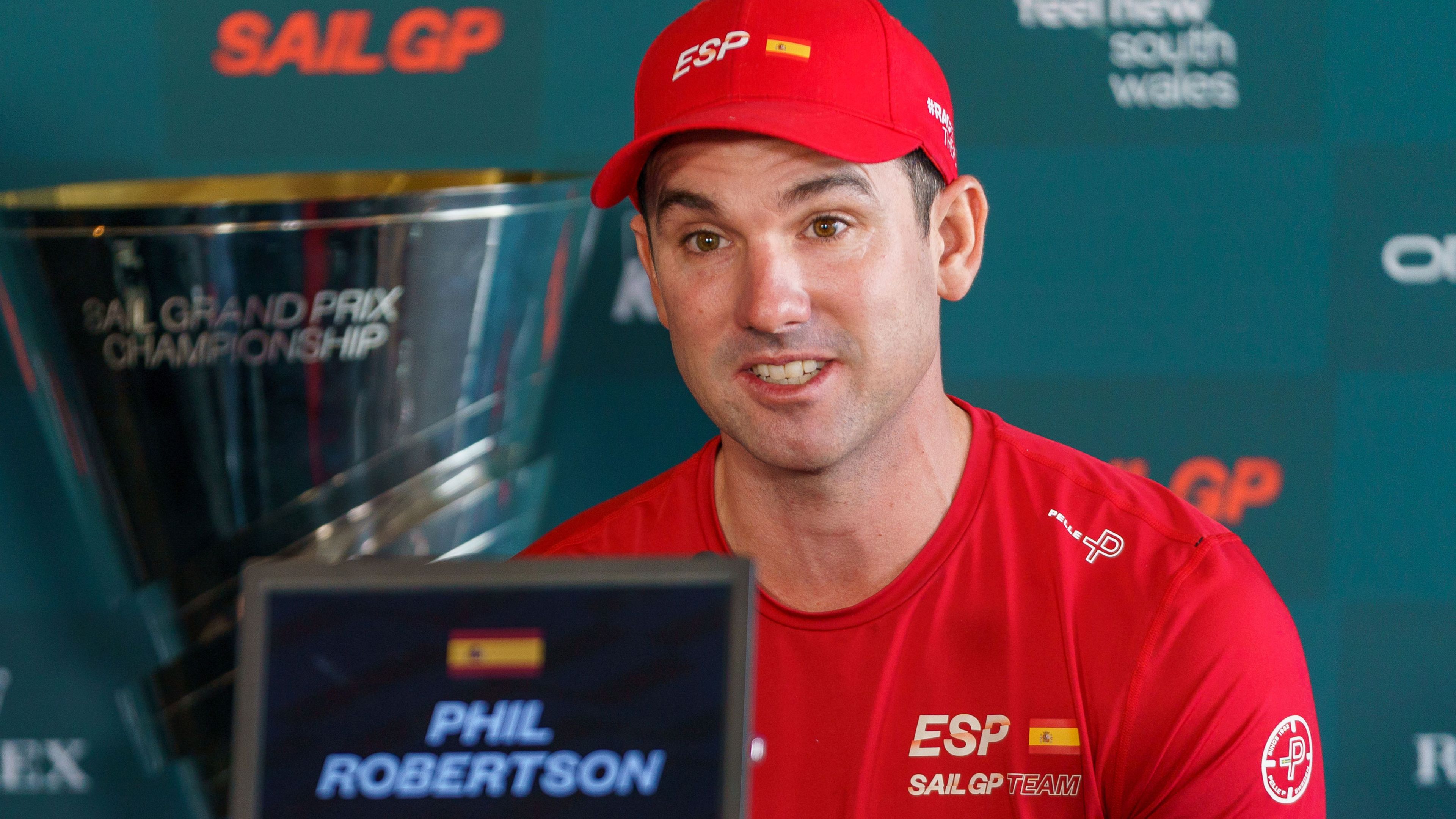 Former Spain SailGP driver Phil Robertson addresses the media during the Sydney Grand Prix in December 2021.