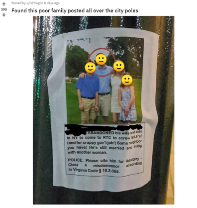 The poster appeared around the neighbourhood.