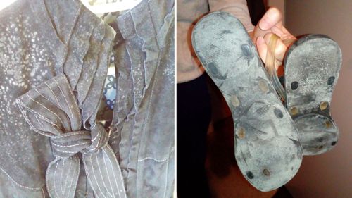 Mould covered shoes and clothes from inside the Ermington home. Mr Aminovs said the family had been forced to get rid of a large proportion of their furniture and clothes three times in five years because of mould damage.