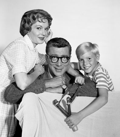 Dennis The Menace, a CBS television situation comedy. Gloria Henry (as Alice Mitchell), Herbert Anderson (as Henry Mitchell), Jay North (as Dennis Mitchell). May 2, 1960. 