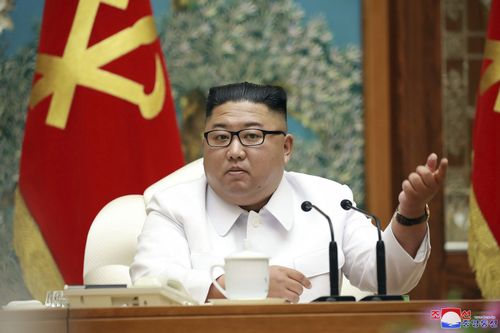 North Korean leader Kim Jong-un attends an emergency Politburo meeting in Pyongyang, North Korea.