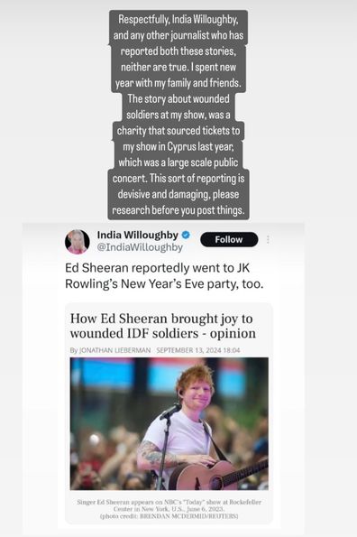 Tanggapan Ed Sheeran terhadap klaim dia pergi ke pesta malam tahun baru JK Rowling.