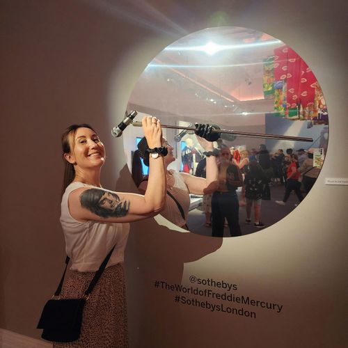 Moira Williamson, pictured in London at the Sotheby's exhibition of Freddie Mercury items up for sale. 