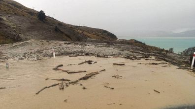 A large slip came down across State Highway 80 on Tuesday blocking access to Aoraki Mt Cook Village.