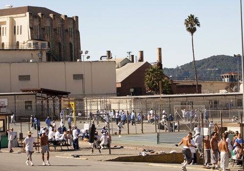 Inmates serving time at San Quentin prison workout in the yard on a warm day in September 2016. San Quentin in California is the oldest prison in the US.