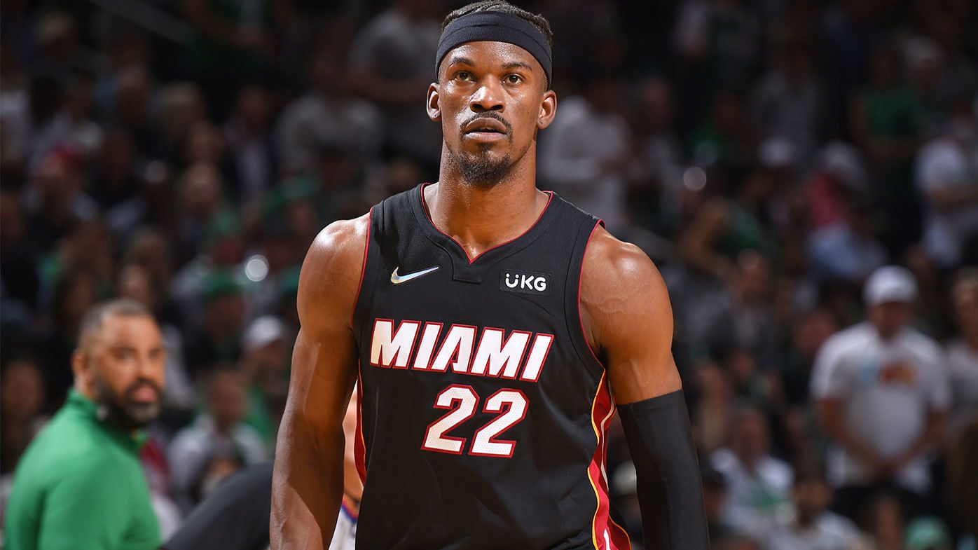  Jimmy Butler #22 of the Miami Heat looks on against the Boston Celtics during in game four
