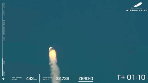 The Blue Origin rocket veered off course over West Texas about 90 seconds after liftoff