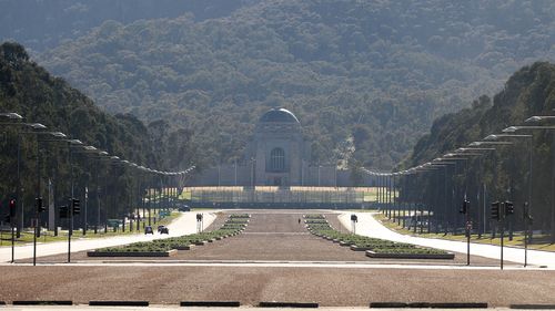 The Australian War Memorial is seen empty amid lockdown in Canberra.