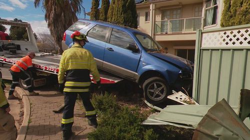It's understood the driver may have been unconscious behind the wheel as the blue SUV was seen mounting a roundabout before disappearing through a park and towards houses.