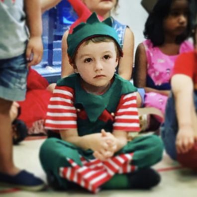 Kase made a melancholy Christmas elf in kindy.