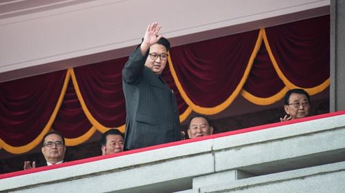 Kim Jong-un at the rally. (AFP)