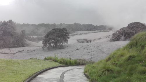 Volcanic ash blanketing La Reunion Golf Course in Antigua. (Rachael Dyer)