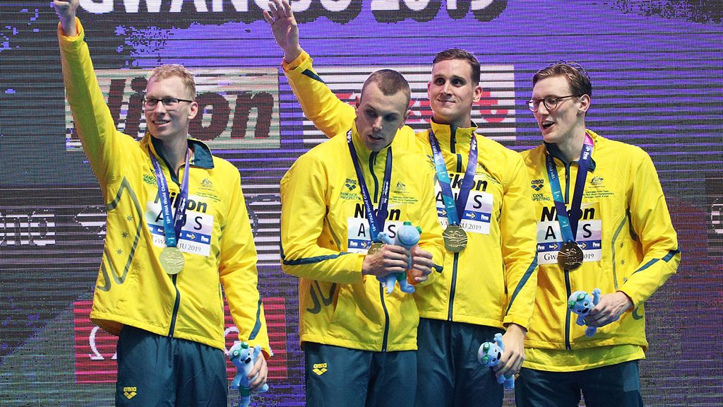 Swimming World Titles Mack Horton Leads Australian Men S Relay Freestyle Team To Claim Gold Medal In 4x200m Kyle Chalmers