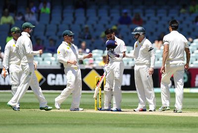 The ball struck the Indian skipper on the badge. (AAP)