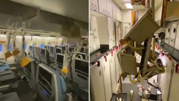 Images from inside the plane showed blood on the overheard compartments and equipment strewn inside the cabin.