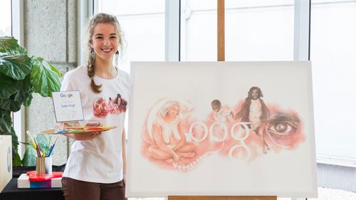 Sixteen-year-old Canberra artist Ineka Voigt with her winning entry. (Google/Ineka Voigt)