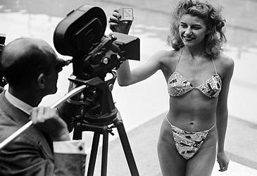 Where did Micheline Bernardini model the first bikini?