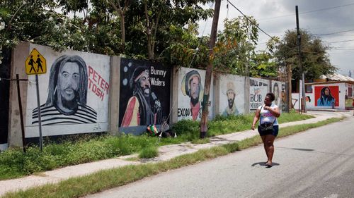 A mural of murdered reggae star Peter Tosh in Jamaica's capital of Kingston.