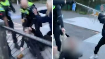 Footage shows a police officer grabbing a 15-year-old girl&#x27;s hoodie and pulling her to the ground near a park in Melbourne&#x27;s inner east.