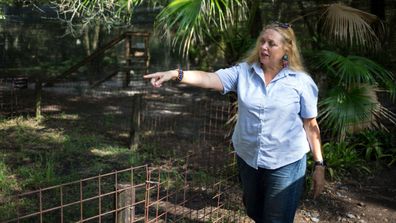 Carole Baskin, founder of Big Cat Rescue, walks the property near Tampa Florida.