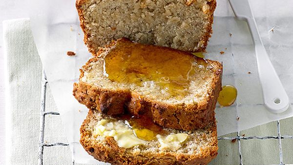 Banana bread with honey and butter