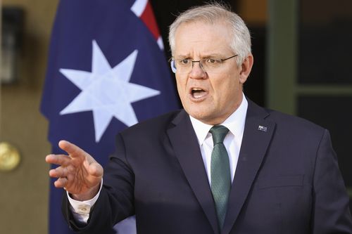 Prime Minister Scott Morrison addresses the media during a press conference at The Lodge in Canberra on Wednesday 21 July 2021 Photo: Alex Ellinghausen