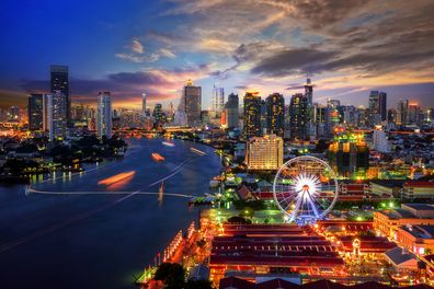 Bangkok city skyline Bangkok night view in the business district. at twilight