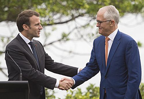 Emmanuel Macron and Malcolm Turnbull met for talks in Australia earlier this month. (AAP)