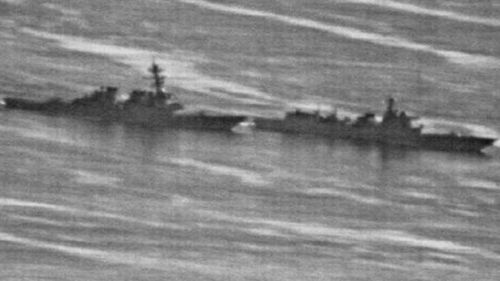 A US Navy photo obtained by the gCaptain website showing a confrontation between the USS Decatur (left) and PRC Warship 170 in the South China Sea last week. (Supplied)