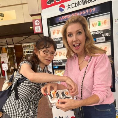 getaway presenter catriona rowntree visiting japan and eating sushi from vending machine