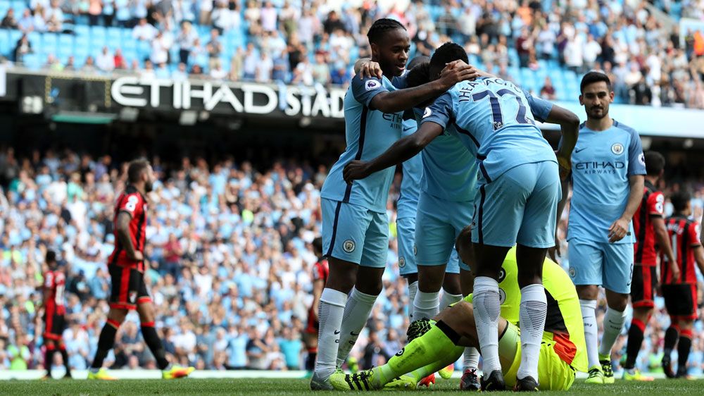 Manchester City players celebrate (AAP)
