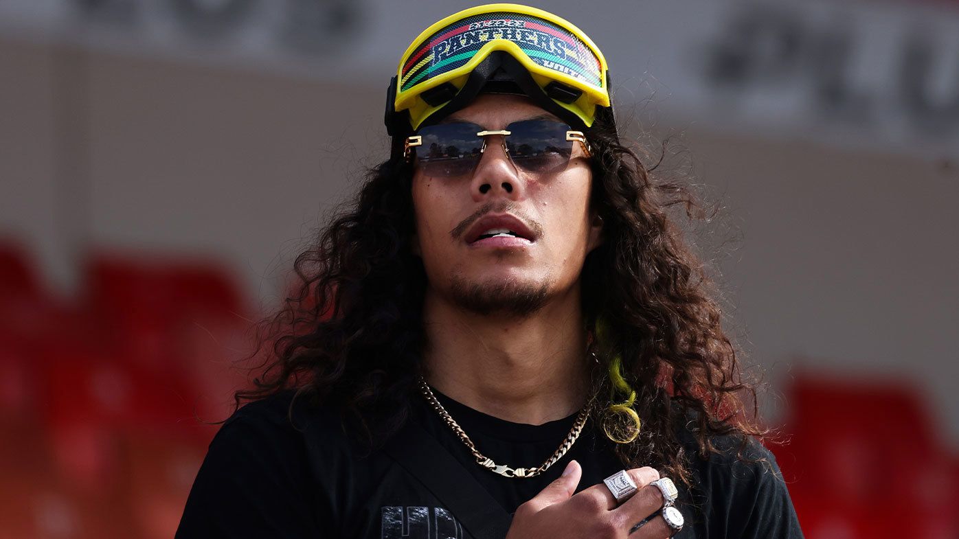 Jarome Luai of the Panthers greets fans during the Penrith Panthers NRL Grand Final celebrations at BlueBet Stadium.