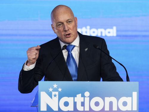 New Zealand National Party leader and Prime Minister elect Christopher Luxon speaks to supporters at a party event in Auckland, Saturday, Oct. 14, 2023, following a general election. 