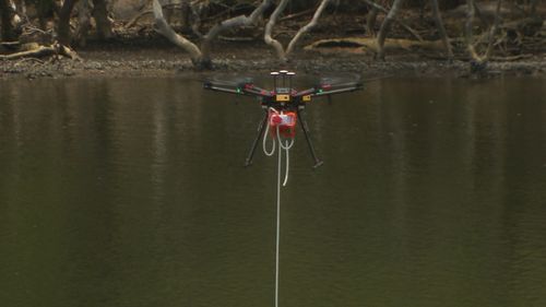 Previously hard to reach areas and coastlines where the surf is rough can now also be accessed by a specially adapted drone fitted with a hose. 