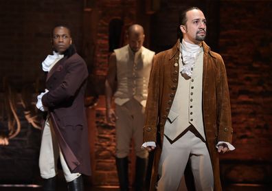 Leslie Odom, Jr., Lin-Manuel Miranda, perform, Hamilton, Broadway