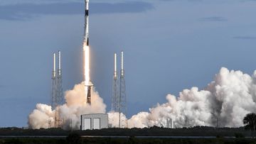 A SpaceX Falcon 9 rocket lifts off from Cape Canaveral Air Force Station carrying 60 Starlink satellites. The Starlink constellation will eventually consist of thousands of satellites designed to provide world wide high-speed internet service.