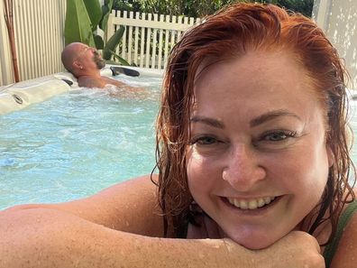 Shelly Horton and husband Darren in their new backyard jacuzzi