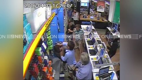 Violent brawl captured on camera at Melbourne's Chadstone Shopping Centre. (9NEWS)