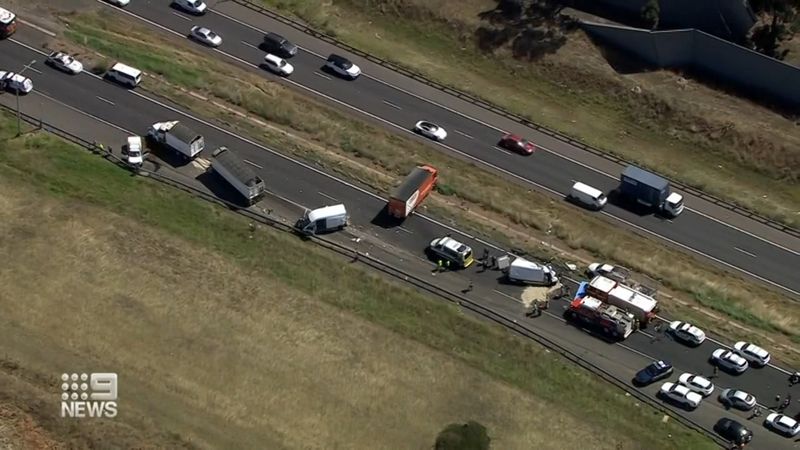 Three hospitalised after six-vehicle crash on Western Freeway in ...