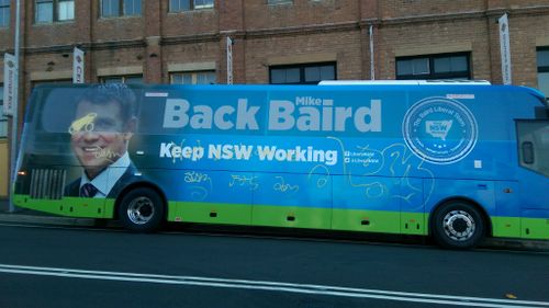 ‘It is the city of the arts’: NSW Premier laughs off graffiti attack on campaign bus