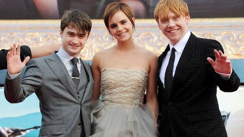 Daniel Radcliffe, Emma Watson and Rupert Grint attend the World Premiere of Harry Potter And The Deathly Hallows Part 2 in Trafalgar Square on July 7, 2011 in London, England. 
