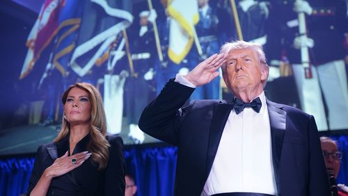 First Lady Melania Trump and U.S. President Donald Trump attend of the annual White House Correspondents Association Dinner April 25, 2026 in Washington, DC. The president is making his first appearance at the event which he has shunned in the past. 