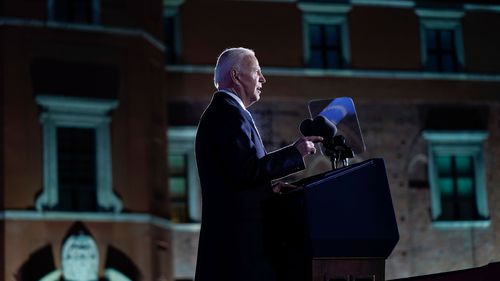 President Joe Biden delivers a speech about the Russian invasion of Ukraine, at the Royal Castle, Saturday, March 26, 2022, in Warsaw