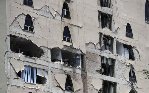 Remains of a damaged building after the earthquake. (AP)